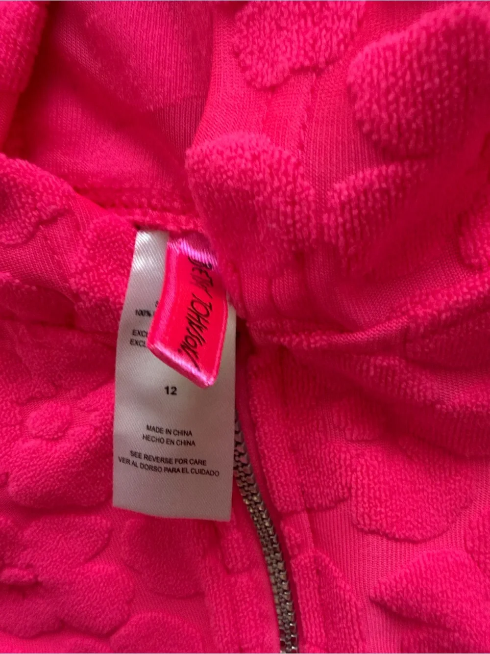 Betsey Johnson Girls Size 12 Pink Floral Textured Hoodie & Shorts 2 Piece set